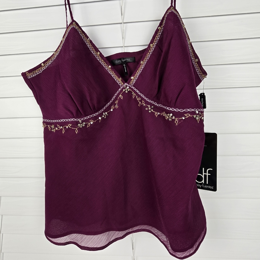 Daisy Fuentes Purple Embellished Spaghetti Strap Camisole